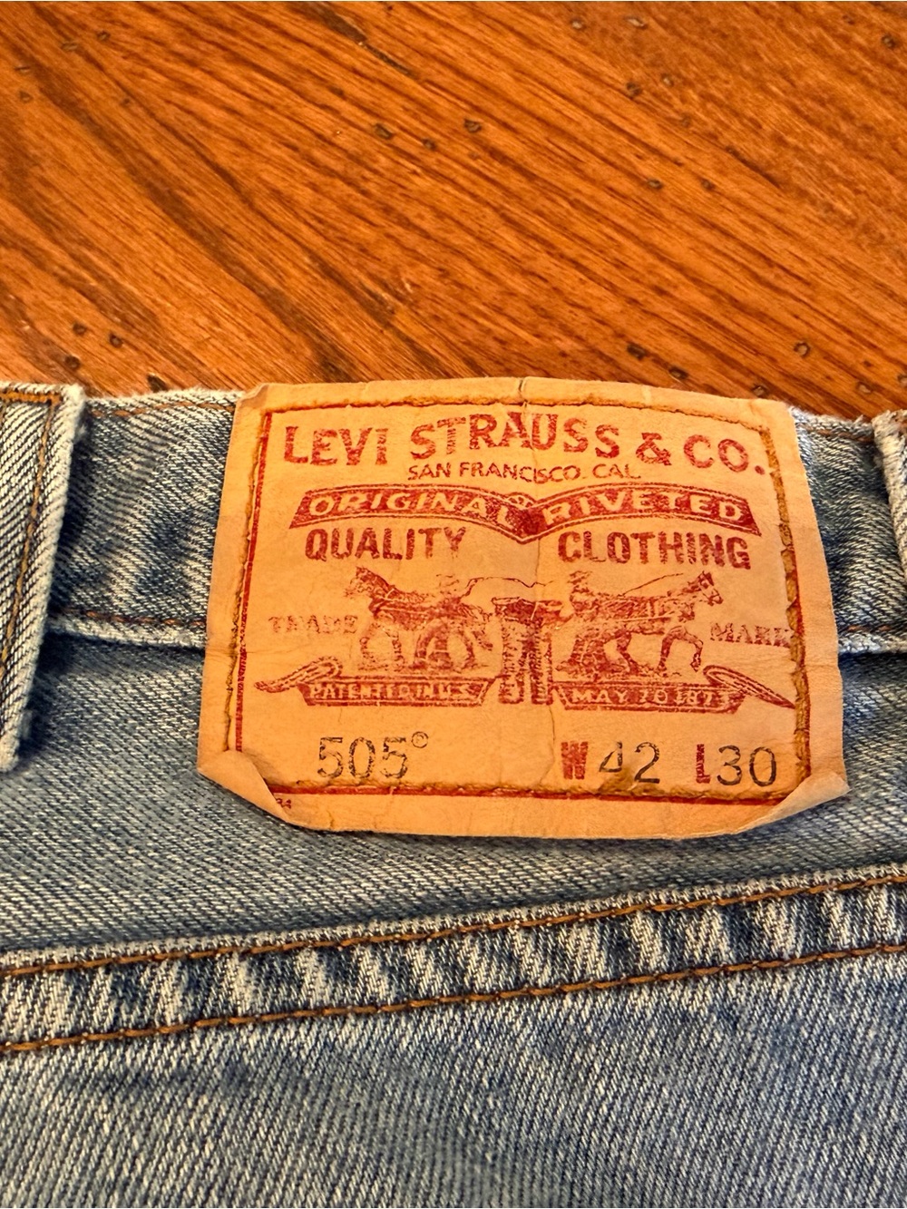 Levi's 505 Light Blue Men's Jeans with Tan Leather Patch